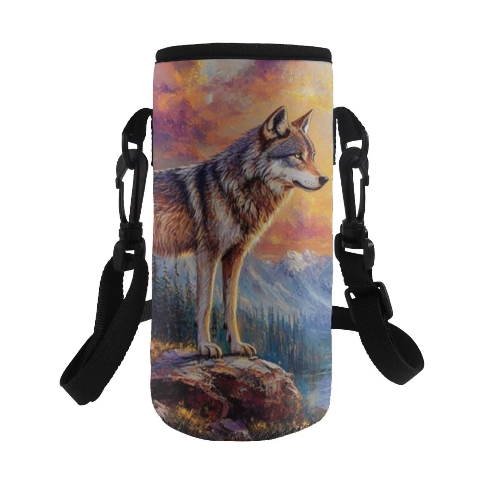 COEQINE Crossbody Water Bottle Carrier For Kids Girls With Adjustable Strap Insulated Water Bottle Carrier Holder Bag For School Stainless Steel/Glass/Plastic Bottles Fit Bicycle,Sunset Wolf Mountain โ image 1