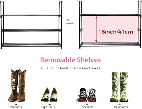Miniatura 5 de LAIGOO Zapatero de 3 niveles, organizador de zapatos apilable y duradero, zapatero de pie, organizador de almacenamiento de zapatos para entrada,