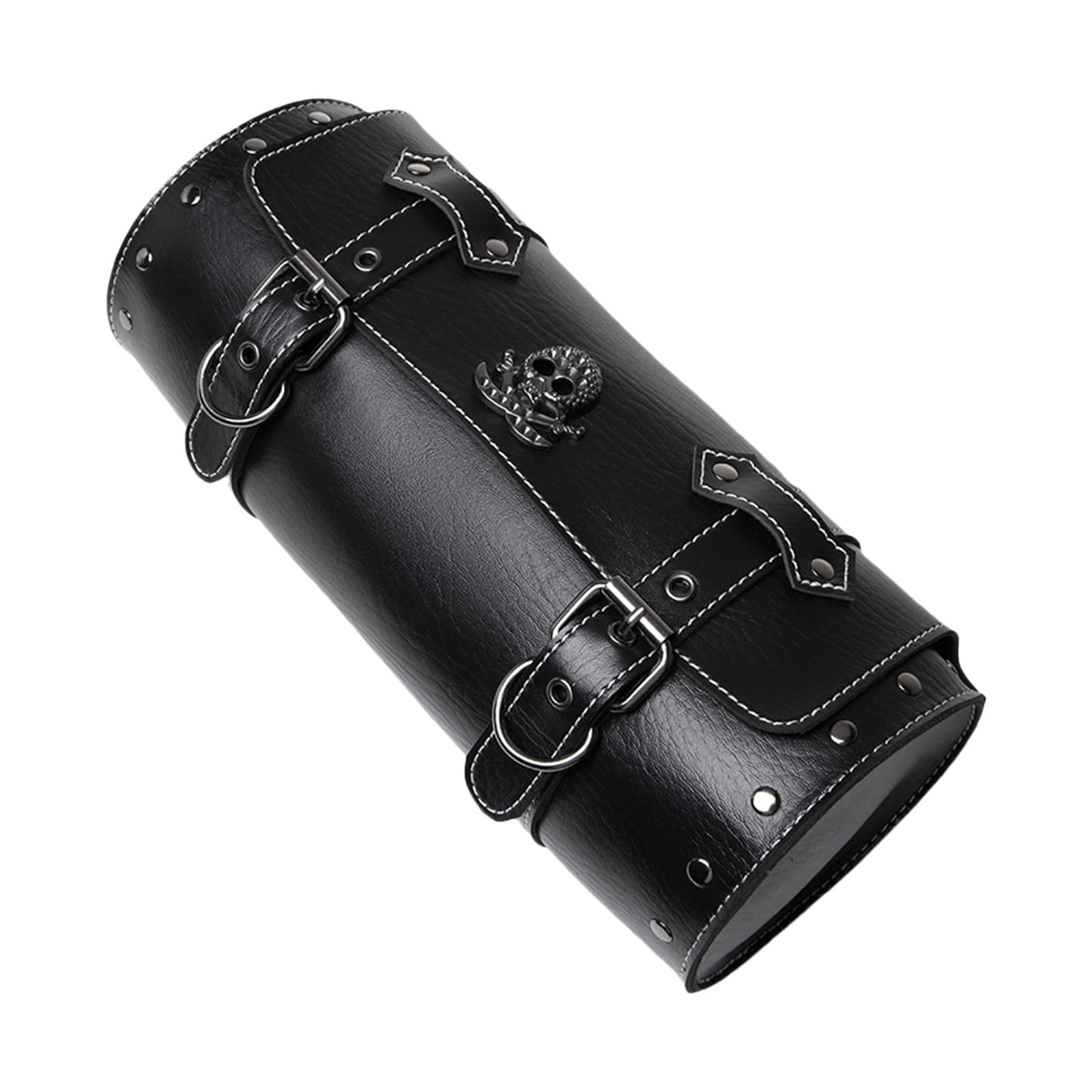 Sacoche de Moto Avant Vintage Sac à Outils Sacoche de Selle Sacoche de Fourche de Guidon Motif Crâne Sacs de Rangement en PU Sac à Outils pour Moto