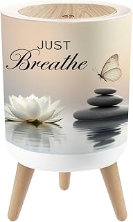 Small Trash Can with Lid Zen Flower Butterfly Water Lily Stone Relaxing Spiritual Yoga 1.8 Gallon Dog Proof Trash Can Round Garbage Can Waste Bin Wastebasket for Bathroom Bedroom Yoga Studio