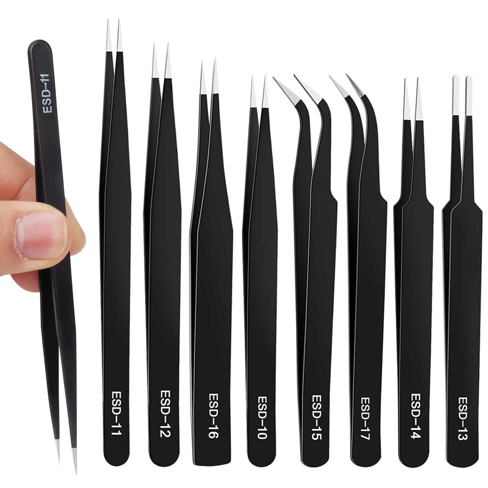 Set 3 Pinzette Acciaio Inox - Per Elettronica, Modellismo E Laboratorio