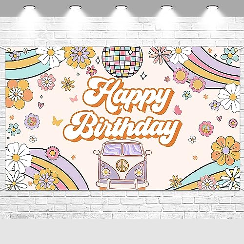 Avezano Groovy Birthday Backdrop Banner Retro Hippie Boho Girl Birthday Party Decorations Daisy Groovy Bday Photography Background Wall Decor (70.8x43.3inch)