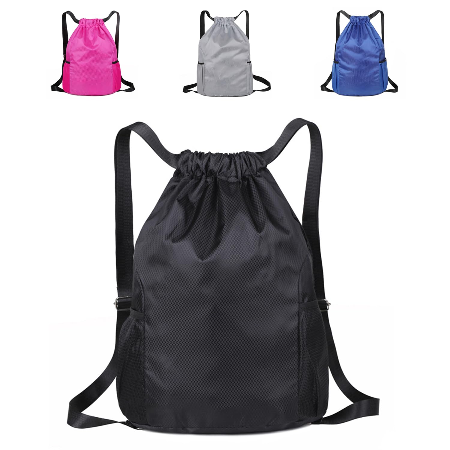 SUJIBHI Drawstring Bags Unisex Waterproof Sports Bag Swim PE Bags Drawstring Gym Bag for School Sports Swimming Gym Travel Beach (Black) โ image 1