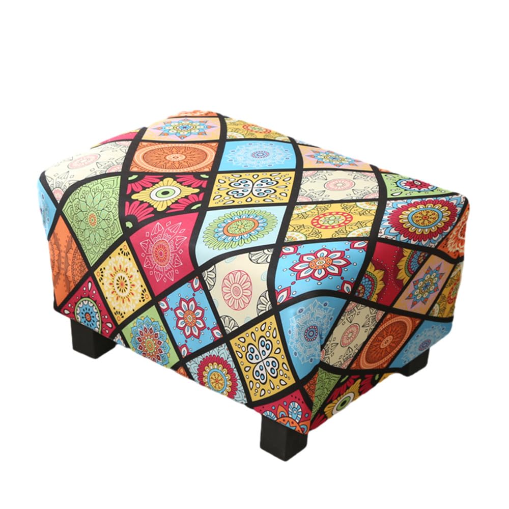 Highdi Ottoman Cover Rectangle Polyester Spandex, Stretch Footstool Slipcover, Stool Protector Cover with Elastic Bottom, Dustproof Removable Washable Footrest Pouffe Covers (mandala)