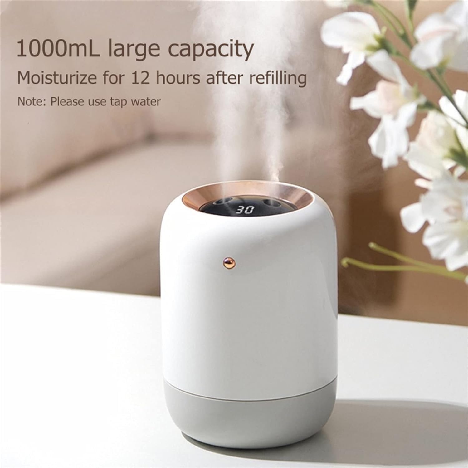 per Uso Domestico Umidificatori 1L Doppio Ugello Umidificatore Purificatore d'Aria Domestica 2000mAh Display della Batteria Fragranza Ad Ultrasuoni Mist Maker USB(A)