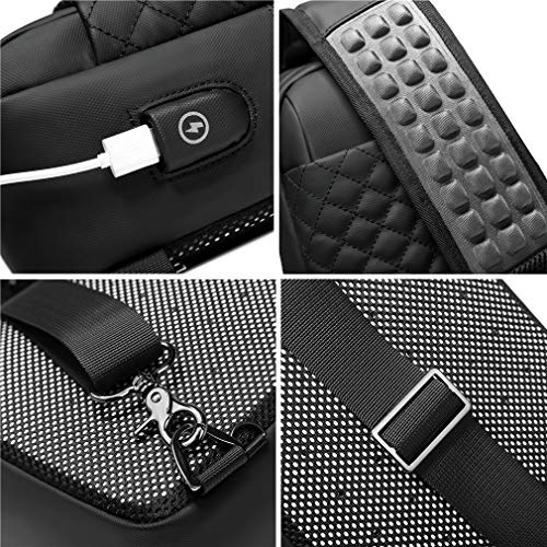 Mens-Shoulder-BagSmall-Black-Sling-Messenger-Bagswith-USB-Port-Cross-Body-BagWater-Repellent-Hiking-Biking-Chest-Daypacks