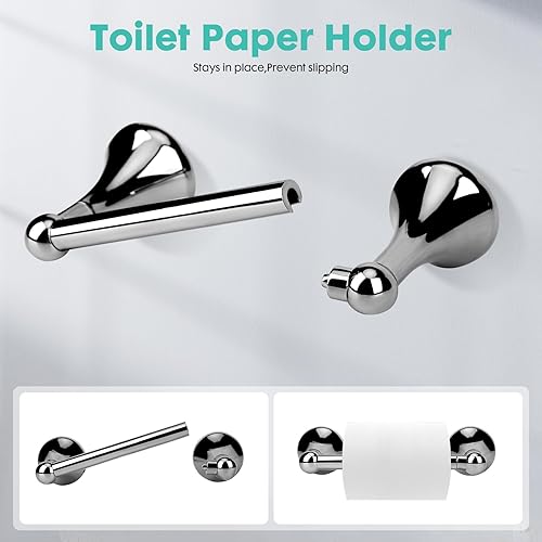 Miniatura 3 de Juego de 4 accesorios de baño antiguos de cromo pulido, juego de toallero de 24 pulgadas con soporte de papel higiénico giratorio de doble poste,