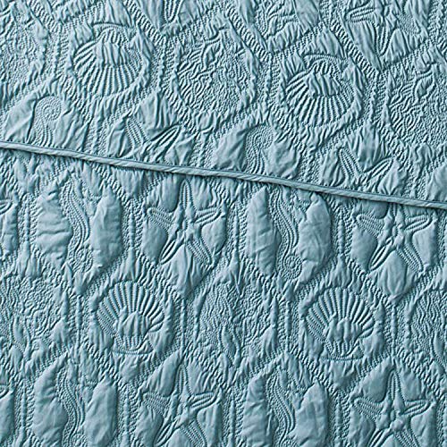 Vcny Home - Queen Quilt Set, 3-Piece Pinsonic Bedding With Matching Pillow Shams, Seashell Embroidered Room Decor (Shore Blue, Queen) #TOP3