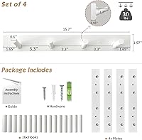Vista 2 de Forbena White Coat Hooks Wall Mount for Hanging 4 Pack, 16 Inch Wood Entryway Coat Rack Wall Mounted Heavy Duty, Modern Large Wall Hooks for Hats