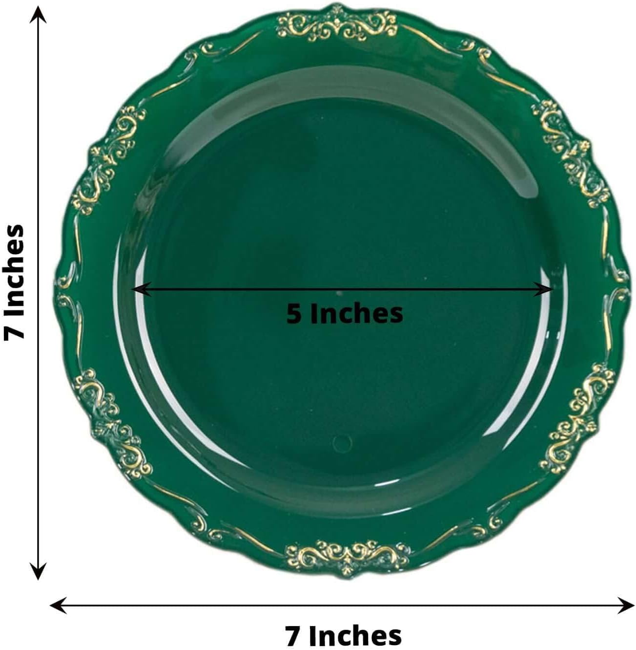 Efavormart 10-Pack 7" Clear with Hunter Emerald Green Vintage Rim Disposable Salad Plates - Botanical Scalloped Plastic Dessert Plates for Garden Receptions