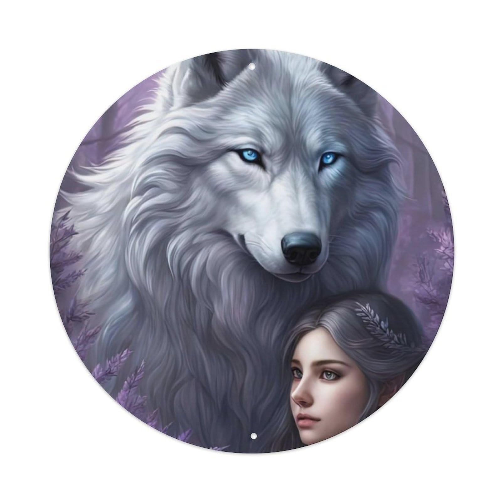 Animal Artwork Arctic Wolf And Little Girl Vintage Metal Tin Sign Plaque Wall Decor for Cafe, Club Bar, Office, Garden Metal Poster 8x8Inch