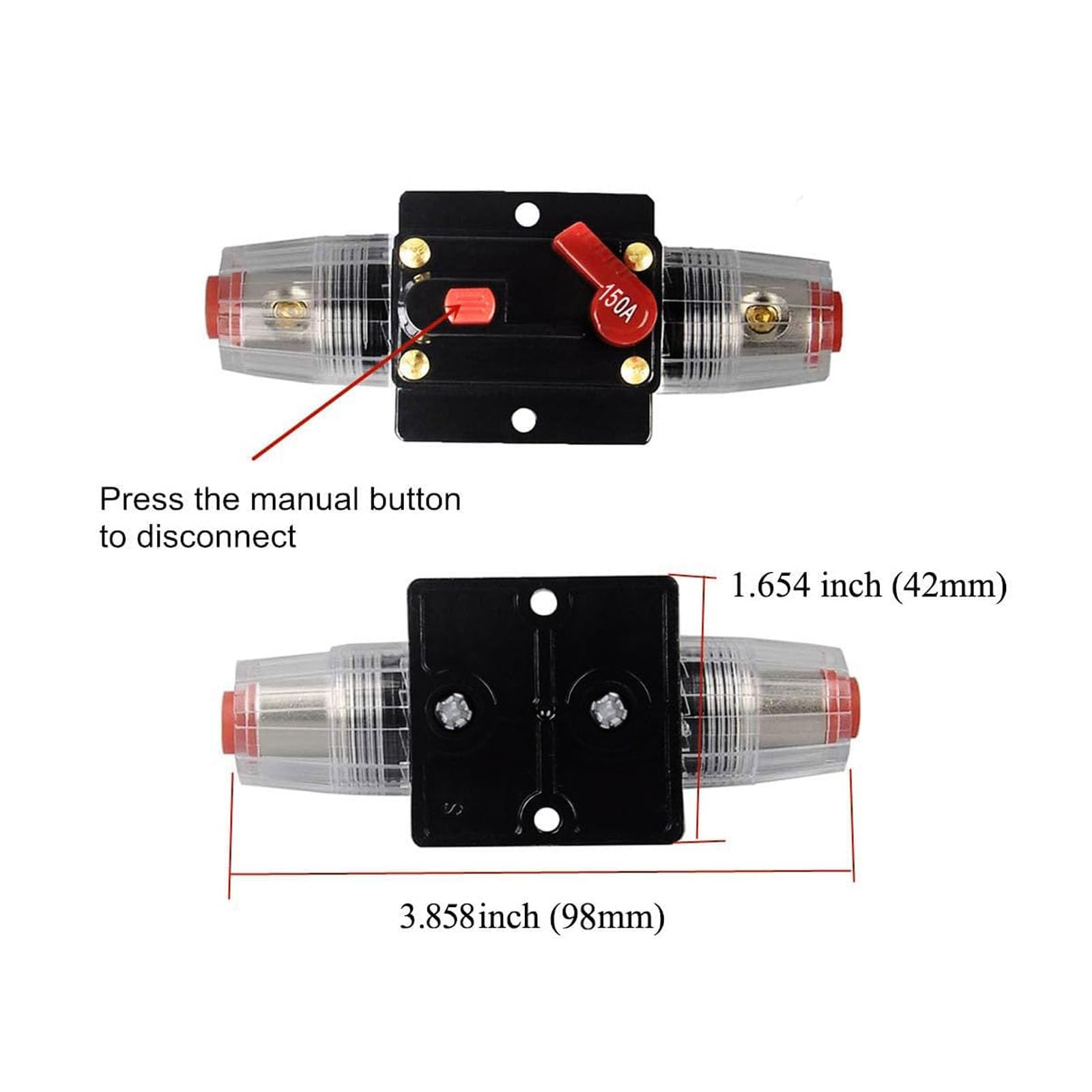 150A Leistungsschalter 150A Inline-Leistungsschalter – Manuell Resetbar, 12V–24V DC, Wasserdicht, Für Kfz-, Marine- & Audio-Anlagen