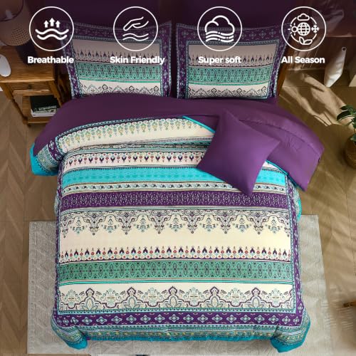 Image of Boho Comforter Set King Size,8 Pieces Paisley Border Bedding Set