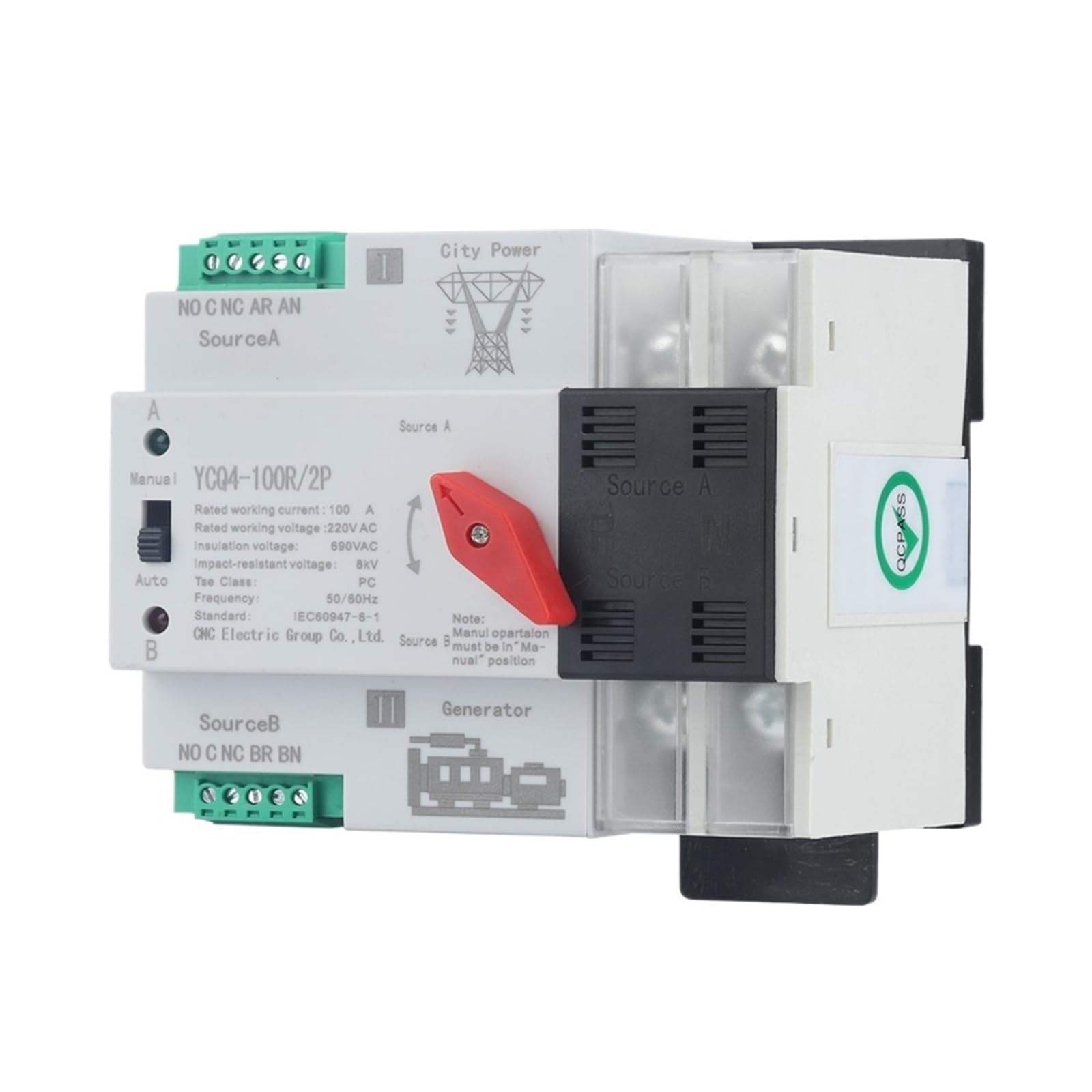 Commutateur ATS YCQ4-100R/2P commutateur de transfert automatique double puissance 100A
