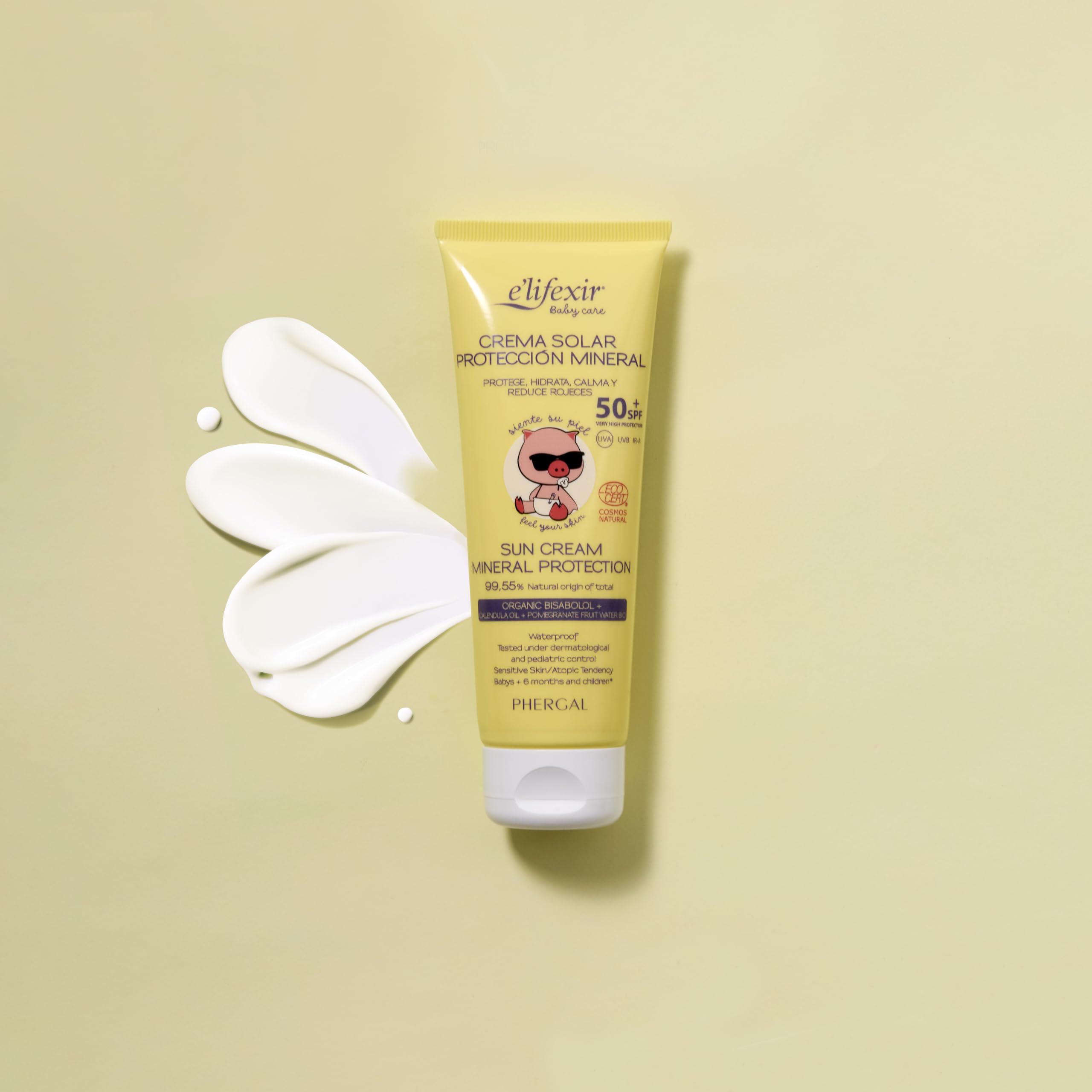 Elifexir Baby Care | Crema Solar Mineral Niños y Bebés | Protector Solar UVA, UVB e IR-A SPF 50+ | Filtros 100% Minerales | 99% Ingredientes Naturales | Resistente al Agua | Pack de 3 + Manguitos