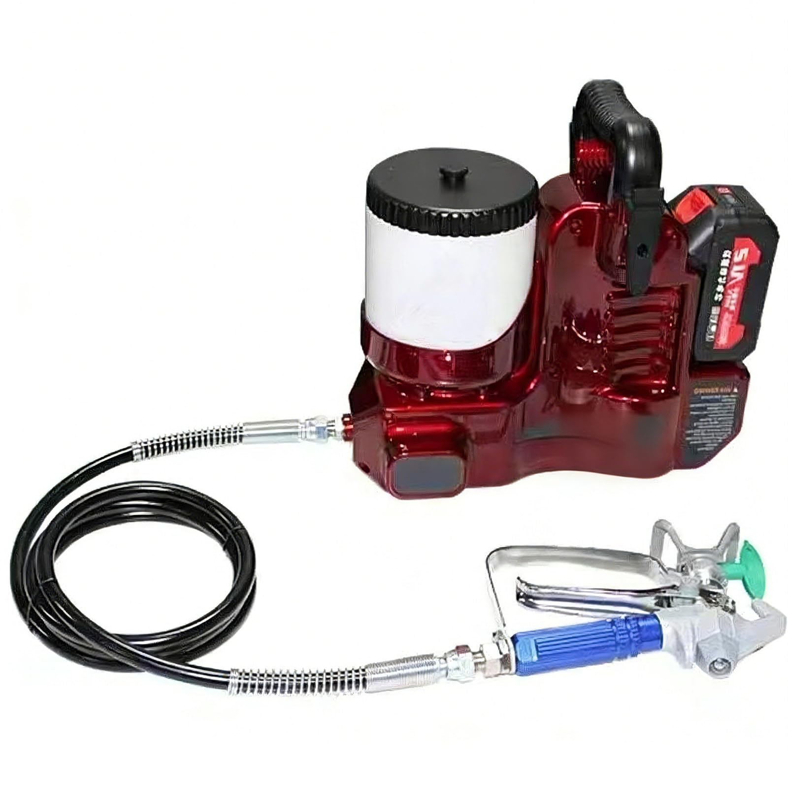 Pistola Pintura Sin Aire 500w Inalámbrica,21v Litio,1,2l Tolva,1,1l/Min Caudal,6 Velocidades,15mpa,para Pintura Látex,Laca,Casas Y Reformas Pequeñas Red-3Battery