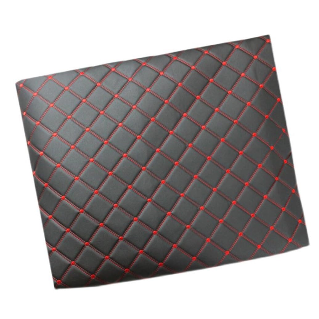JNTFNE Faux Leather Fabric Leatherette Premium Soft Feel Material Vinyl Cloth Upholstery Width 160cm, Quilted Diamond Stitch Padded Cushion Linen Wadding for DIY Sewings(Black (Red Line),1.6x8m)