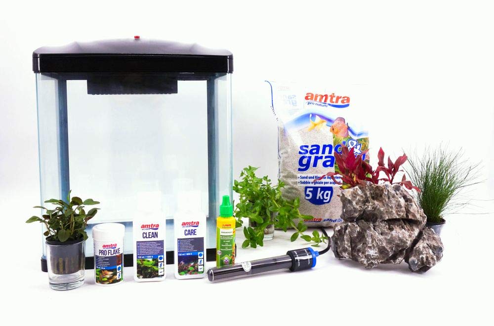 AquaOne HR-300 schwarz inklusive Dekoration Nano Aquarium Komplettaquarium Filteranlage Nanoaquarium Set Filter Beleuchtung