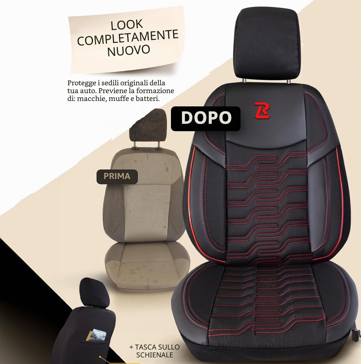LUCARO Coprisedile Auto per Universale Berlin, Rosso | Similpelle lavabile e idrorepellente, adattamento universale, imbottitura traspirante