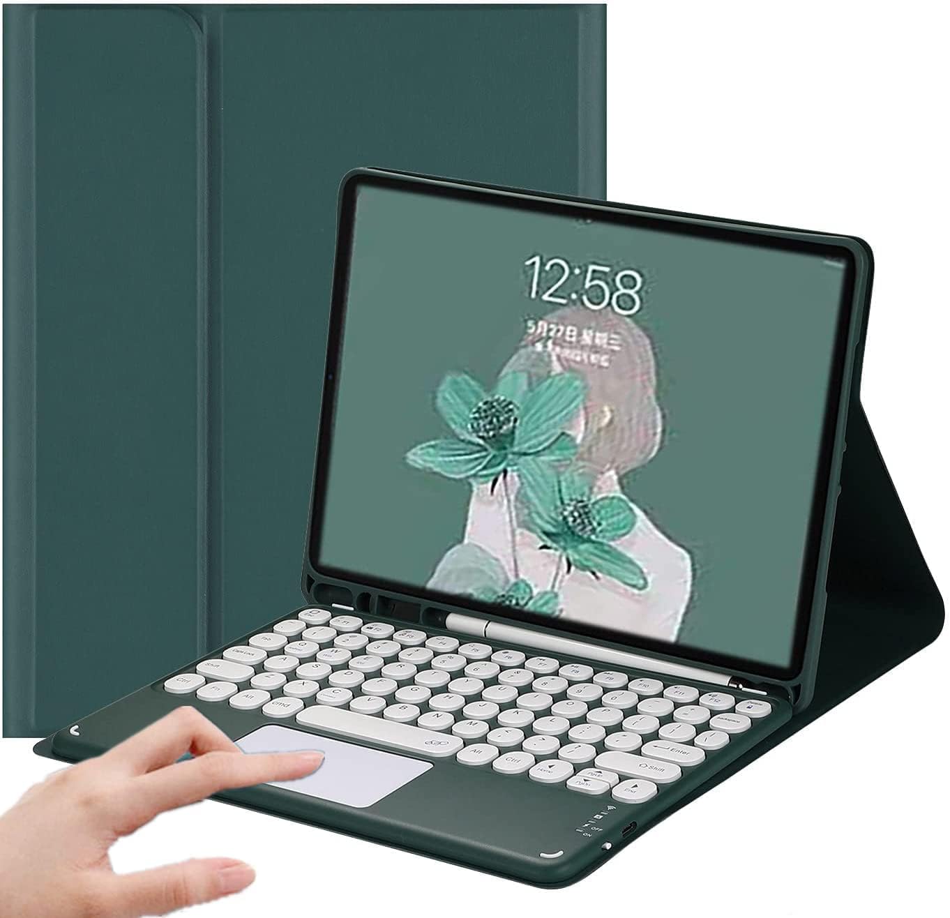 AnMengXinLing Galaxy Tab S9 FE Keyboard Case with Touchpad, Detachable Bluetooth Keyboard Leather Folio Cover for Galaxy Tab S9FE 10.9 Inch/S9 11 Inch (Teal) Galaxy Tab S9 FE / Tab S9 Teal