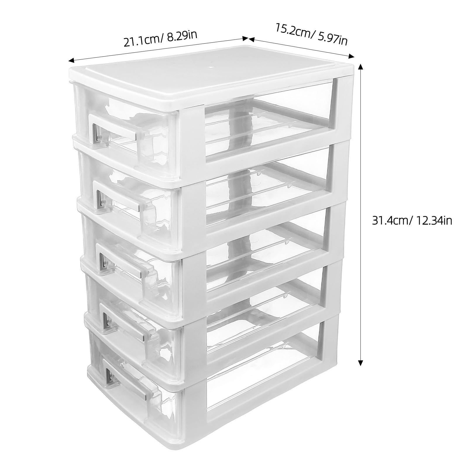 Cassettiera in plastica trasparente a 5 ripiani, multifunzionale, per forniture per ufficio e articoli per la scuola, ideale per scrivania e artigianato