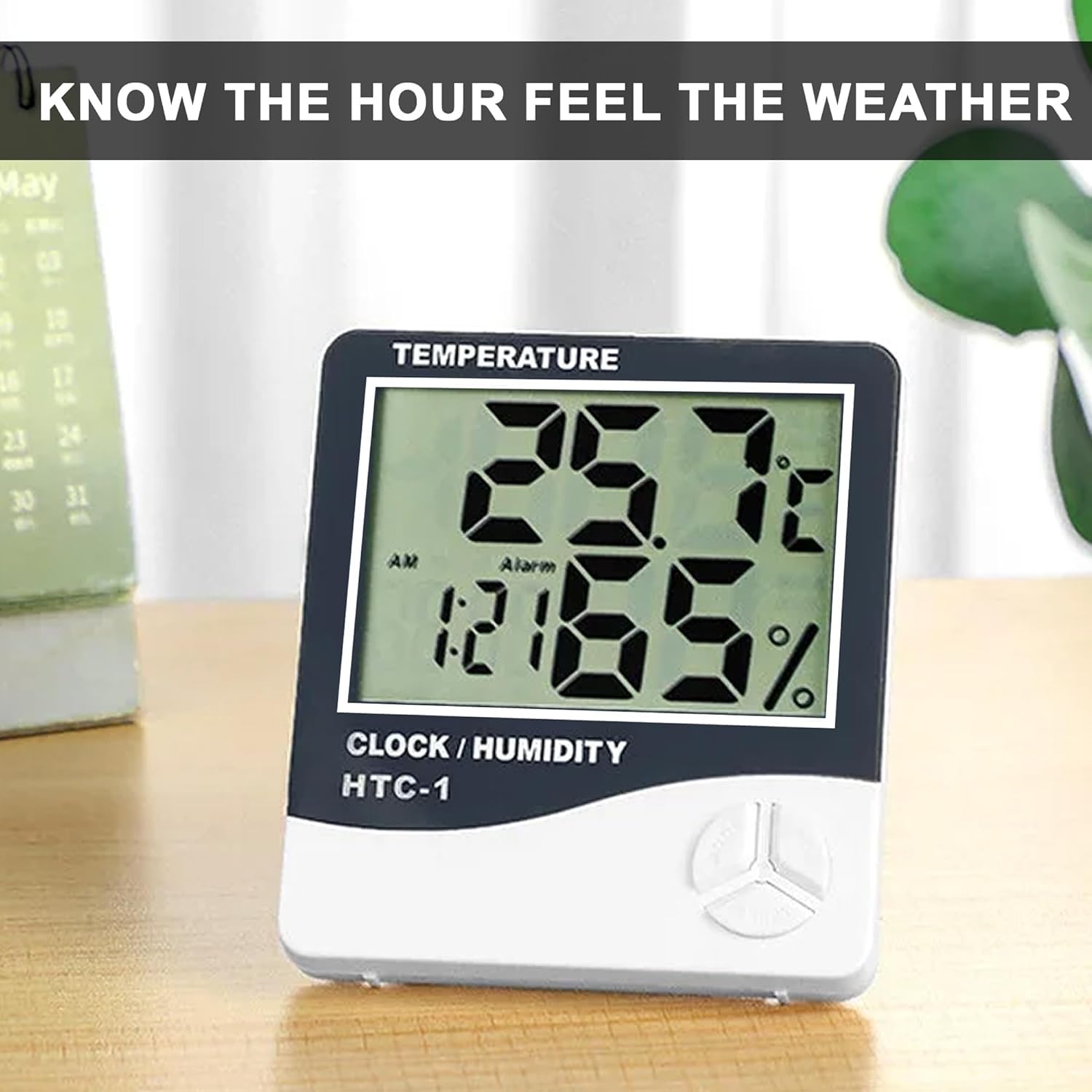 OTTIXE Digital Temperature Humidity Monitor with Clock, Indoor Outdoor Thermometer HTC-2, LCD Display with External Probe, Black and Silver 3
