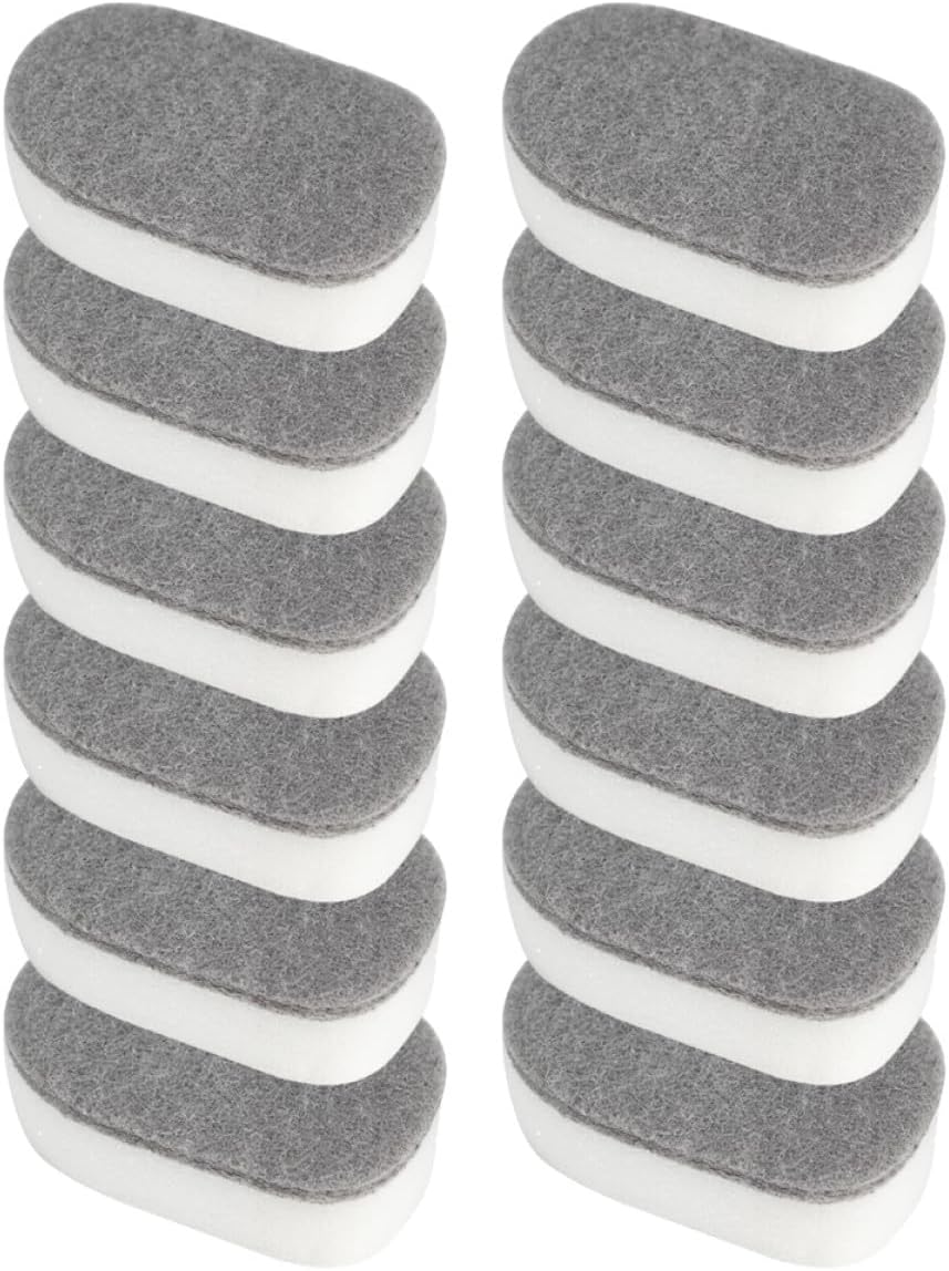 BETOOKY 12pcs Household Cleaning Scouring Pads and Dishwashing Sponge Pads, Grey and White Kitchen Sponges for Multi-Surface Stain Removal and Daily Home Cleaning