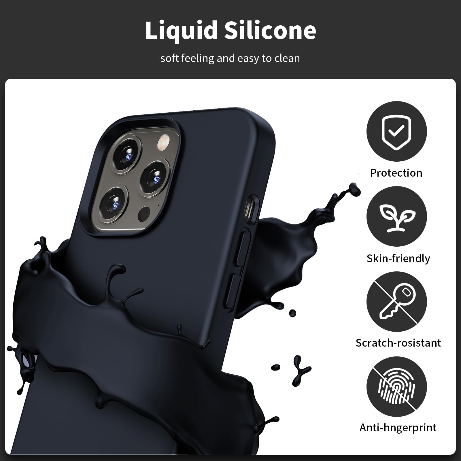 TIIXXE Silicone Case Compatible with iPhone 13 PRO Case Soft Ultra Slim Protective Shockproof Liquid Silicone Phone Case,Anti-Scratch Microfiber Lining - Image 3