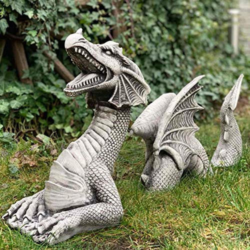 Owill Large Gothic Dragon Statue Garden Decor - The Dragon of Castle Moat Lawn Statue, Garden Sculptures & Statues, Dragon Lawn Ornaments Decorations for Garden Patio Yard (Grey)
