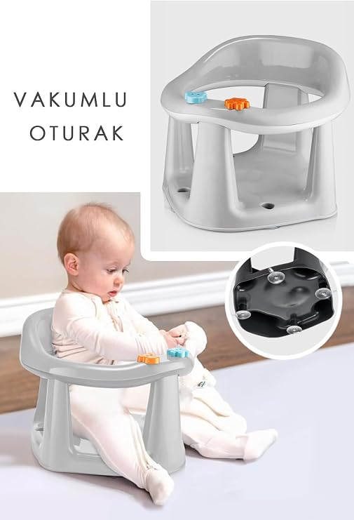 Meleni Baby Bebek Banyo Oturağı - Vakum Tabanlı Bebek Mama Oturağı Gri