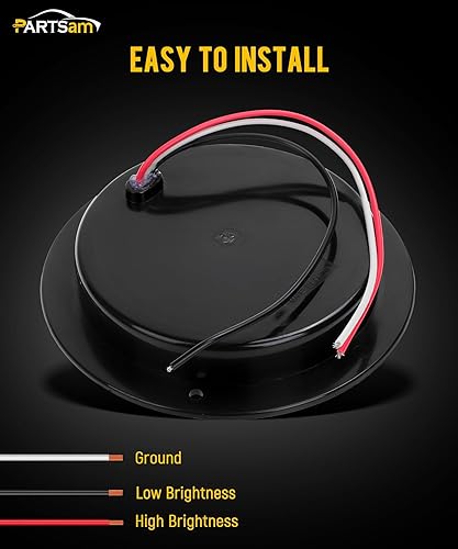 Miniatura 4 de Partsam 2 luces traseras redondas de 4.0 in de color rojo, para remolque, con montura de brida, lentes de humo, 12 luces LED rojas, resistentes al