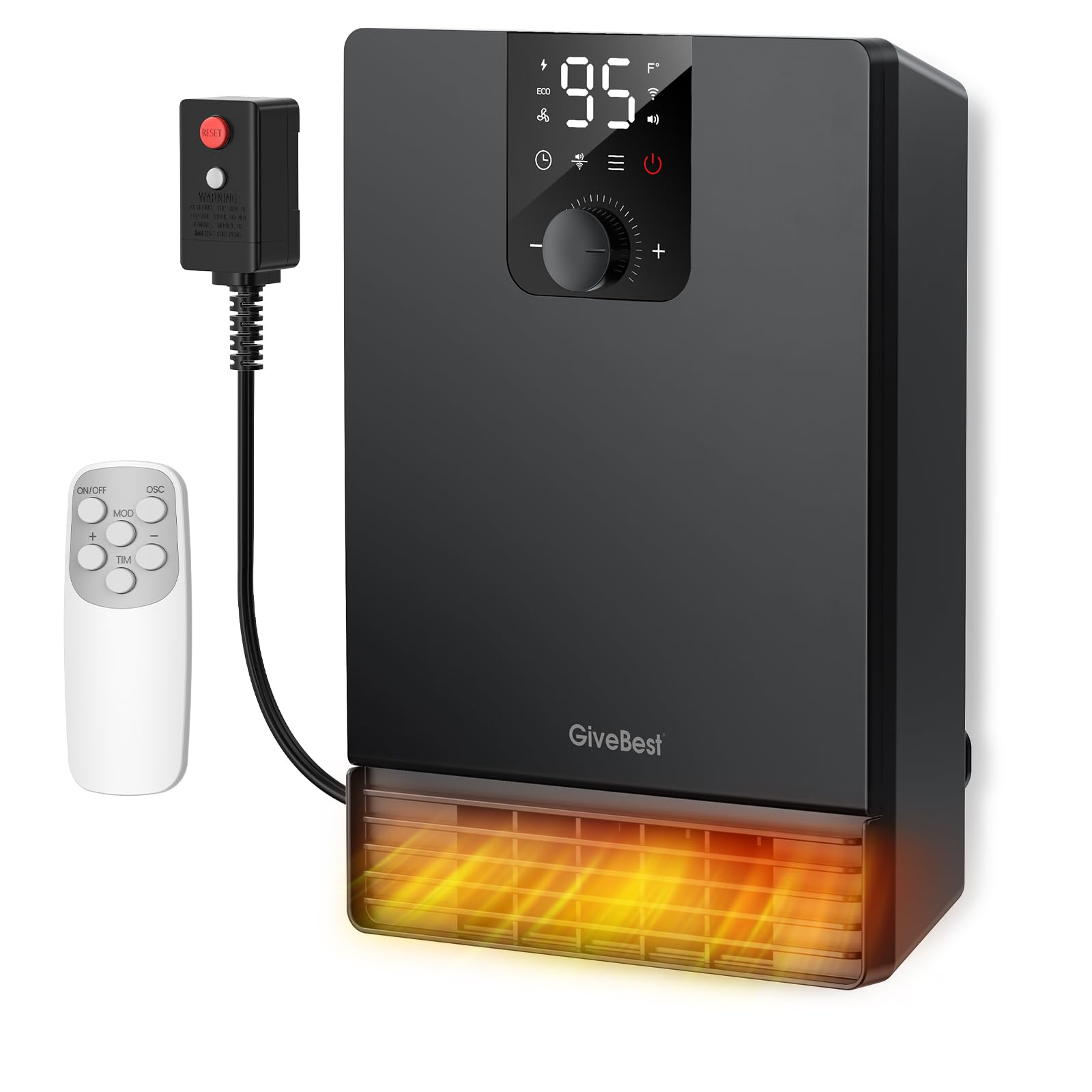 GiveBest Wall Heater for Bathroom 1500W Fast Heating Electric Space Heater with ALCI Plug Adjustable Thermostat 3 Heating
