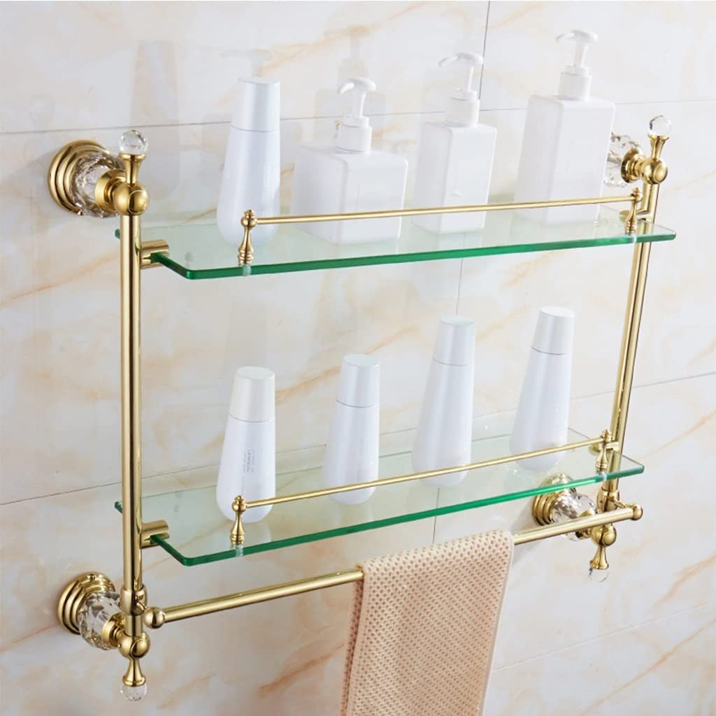 BAHELS Shower Caddy European Golden Glass Shelf Double Bathroom Cosmetic Rack Bathroom Towel Rack Crystal Hardware Pendant Bathroom