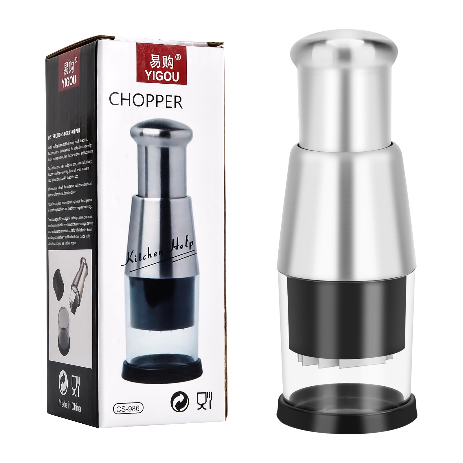 Dokeno Presse-Ail Inox, Hacheuse d'Échalote, Coupe-Oignon, Manuel à Pousser, Hachoir Gingembre, Ustensile de Cuisine pour Ail, Poivrons, Oignons - Noir