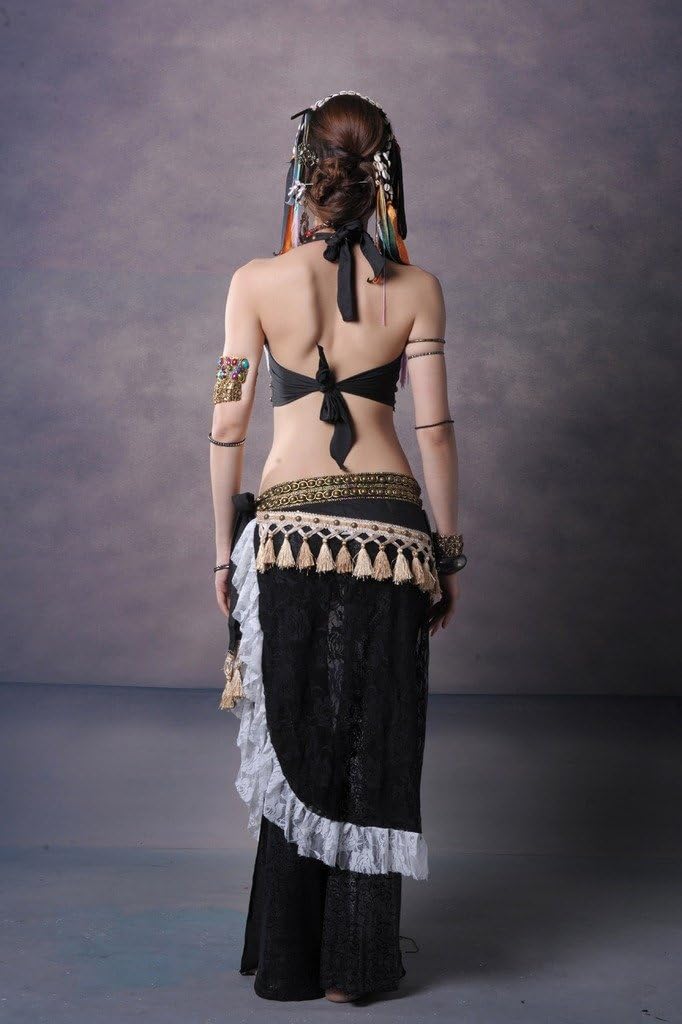 Women's Tribal Lace Belly Dance Bra Top and Tassel Hip Scarf 2pcs/Set