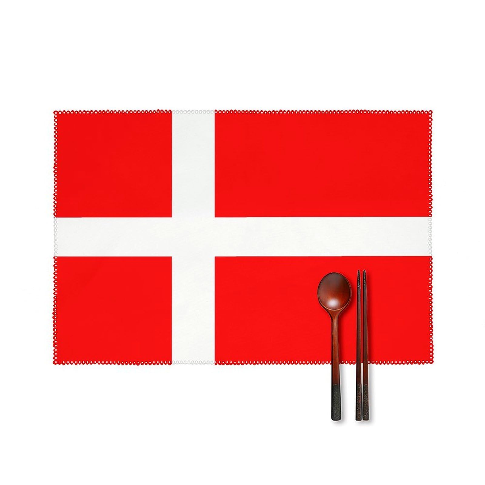 Denmark Danish Flag Placemats Set of 6 Heat Resistant Non-Slip Place Mats Washable Wipeable Table Mats Elegant Farmhouse Placemat for Kitchen Dining Outdoor Party Table Decor