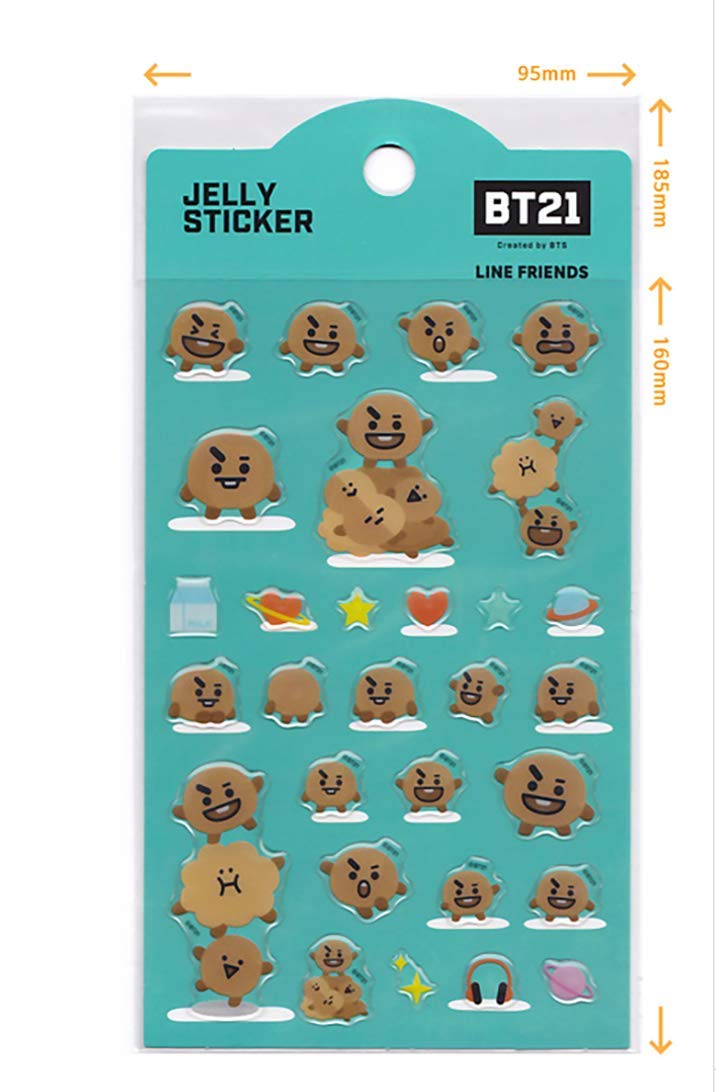 Deizang Line Friends Korea B.T.S Official Merchandise Jelly Sticker Second Edition + B.T.S Photocard Included (7.Shooky)