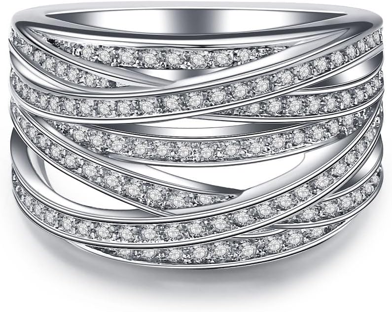 925 Sterling Silver Shiny Diamond Ring Multi-Layer Winding Cubic Zirconia Anniversary Ring White Topaz Cubic Zirconia CZ Diamond Elegant Eternity Engagement Wedding Band Ring