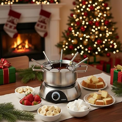 Miniatura 9 de CUSIMAX Juego de fondue eléctrica, olla eléctrica de fondue de 1500 W con dial de control luminoso, tenedores de acero inoxidable codificados de 8