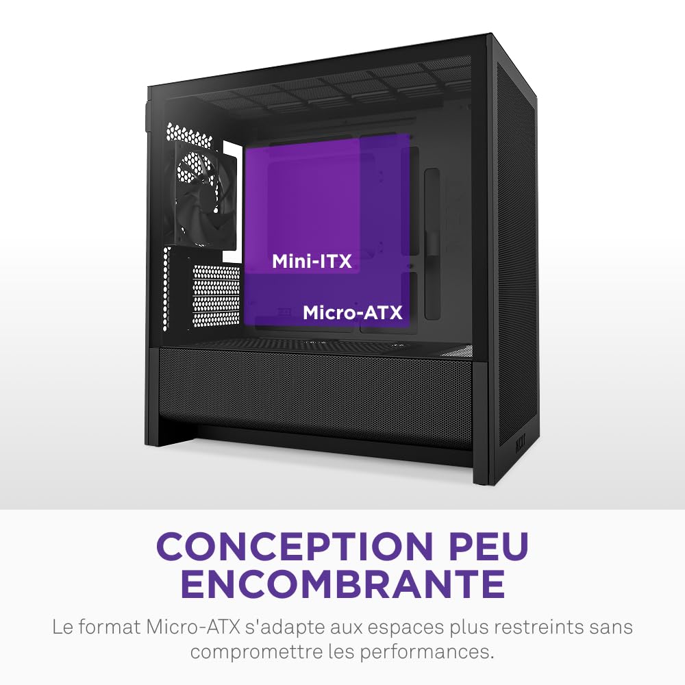 NZXT H3 Flow – Boîtier PC Gaming Micro-ATX – Flux d’air optimisé – 1 Ventilateur 120 mm Inclus – GPU Taille Standard – Rad. 280 mm Avant, 240 mm Dessus – Carte mère Back-Connect – Noir