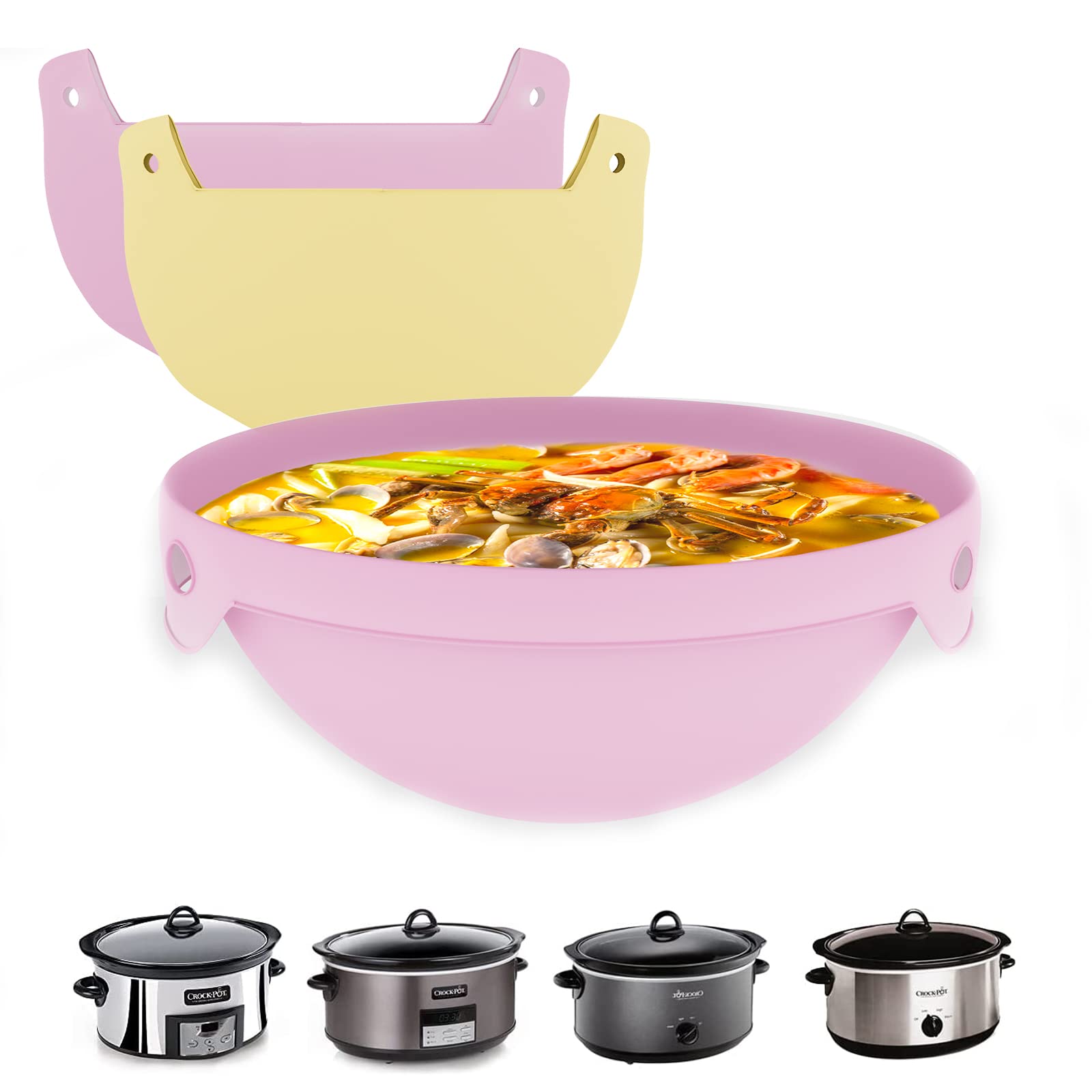 Photo 1 of 2 Pack Slow Cooker Liners Silicone fit CrockPot 7-8 Quart Oval Round Slow Cooker,BPA Free,Reusable & Leakproof,Dishwasher Safe,Cooking Liner Compatible for 7-8 QT Hamilton Beach,Elite Gourmet,Bella Pink+Yellow