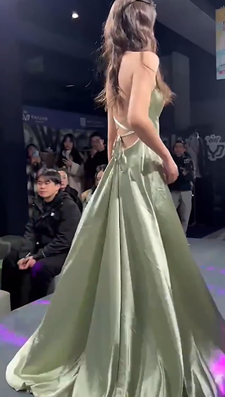 MisShow Women's Spaghetti Straps Prom Dresses with Slit Satin Bridesmaid Dress Long Evening Formal Party Gown