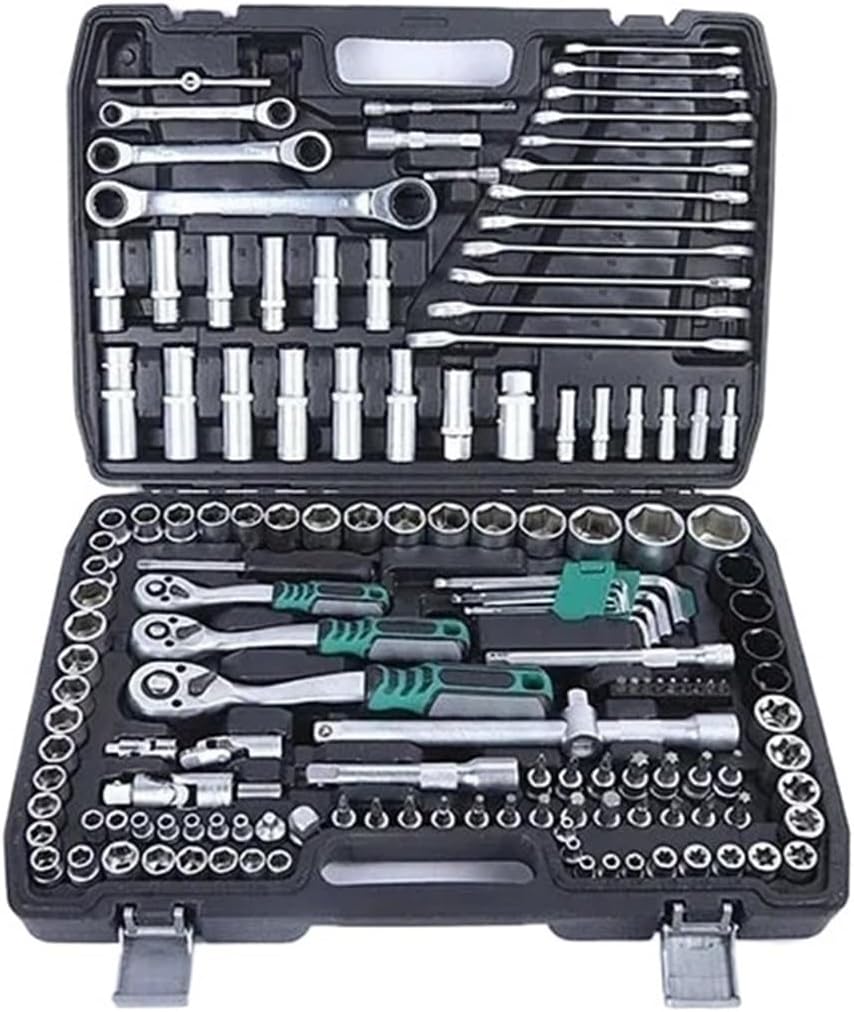 Upgrade 151 Piece Set of Automotive Repair PC Tool Combination with Upgraded S2 Ratchet, Pearl Nickel Matte Mirror Surface Optio