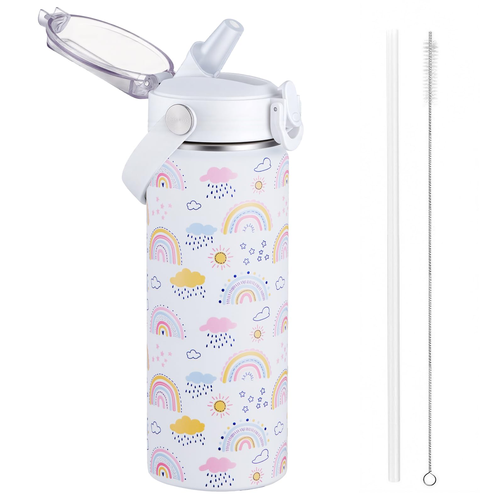 Autsel 550ml Kids Insulated Water Bottle with Straw, Vacuum Metal Leak Proof Drink Flask, BPA-Free, Cute Double Wall Stainless Steel Child's Flask,Boys Girls Bottles