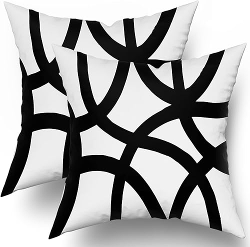 Juego de 2 fundas de almohada en blanco y negro de 20 x 20 pulgadas, diseño bohemio, línea de arte moderno abstracto, estilo minimalista,