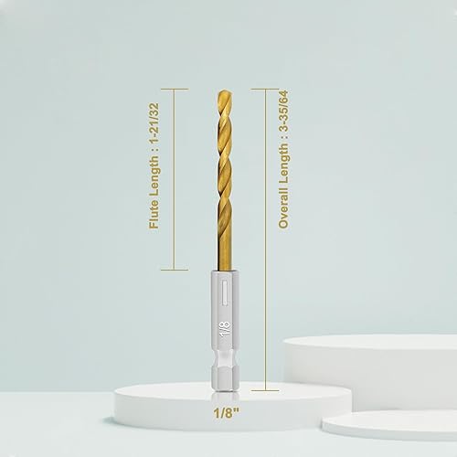 Miniatura 2 de Juego de 10 brocas hexagonales con revestimiento de titanio de 18 pulgadas, punta de 135 grados, juego de brocas de impacto HSS con estuche de