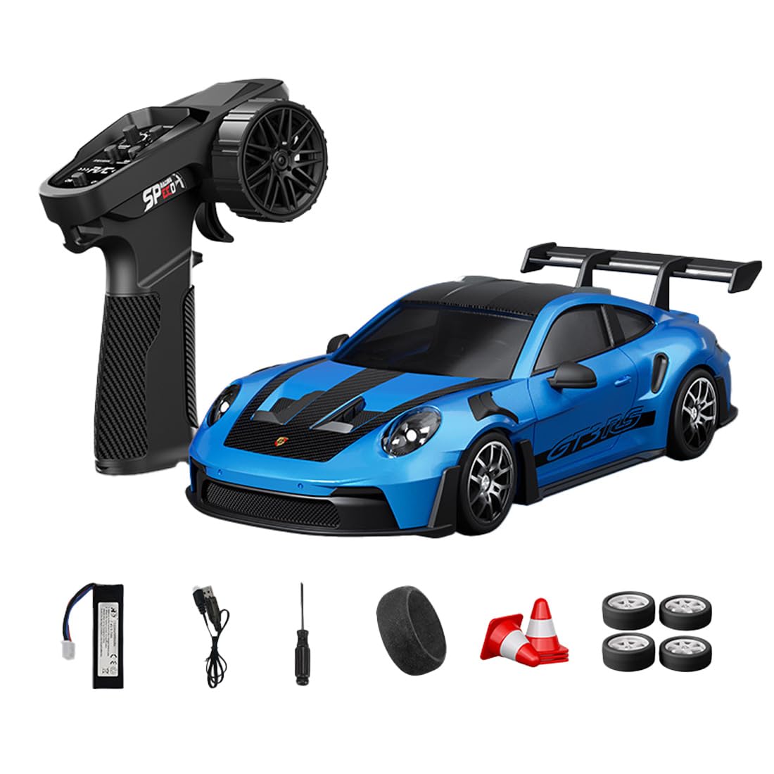 NULA 1:24 RC Drift Car, D24 RTR Full Proportional 4WD High Speed Remote Control Car with Gyro, Dual Drift Racing Tires, LED Light Effects for Adults- (Q8 Metallic Blue / D24-03)