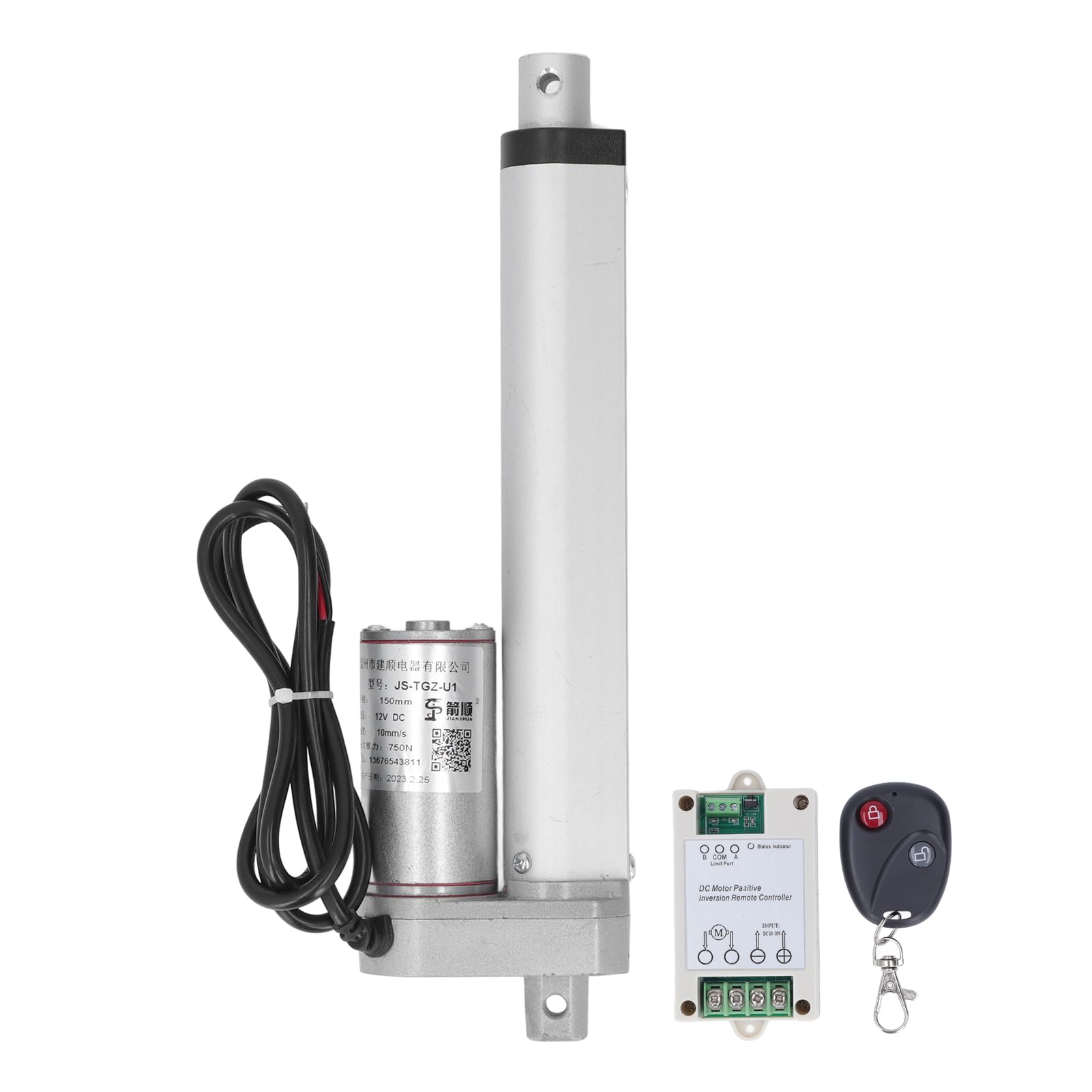 Ejoyous Siłownik Liniowy Elektryczny 24V 750N 150mm Skok Metalowa | Aluminiumstop, Kompatybilny z 24VDC, Mechanika Masażu i Sofy, Ochrona IP65, Skok 10mm/s, do Napędu Podnośnika