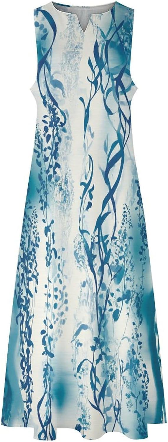 Women's Sleeveless Boho Floral Maxi Dress 2025 Elegant Dresses Soft Lightweight Casual V Neck Sundress Beachwear