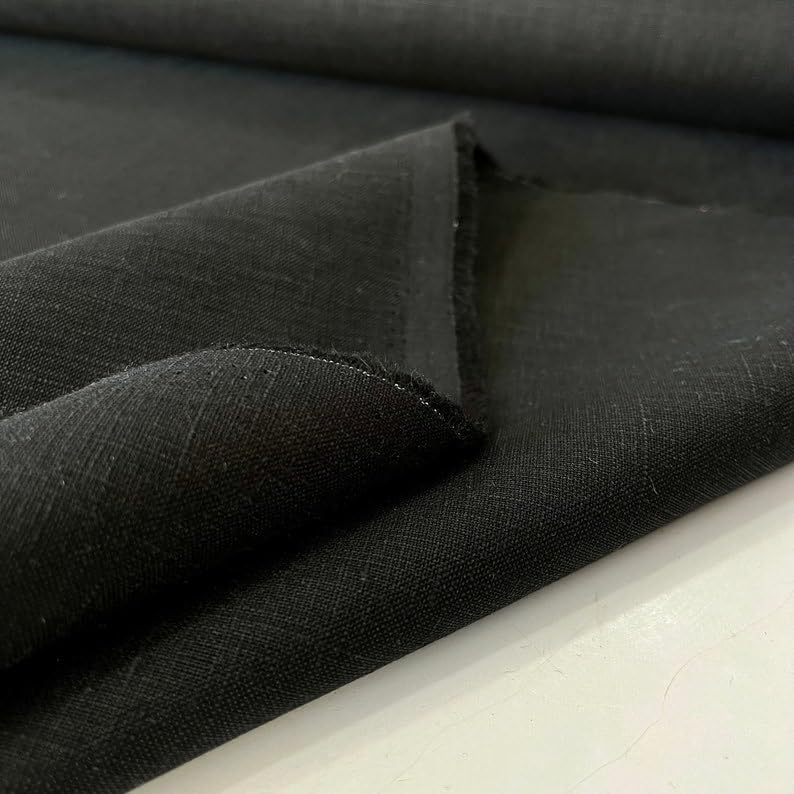 Black Linen Fabric for Shirt/Pants/Jacket/Dress, Sale by Meter,Decor, Home Textile, Curtain(150cm// 1,64 Yard // 57 inc)
